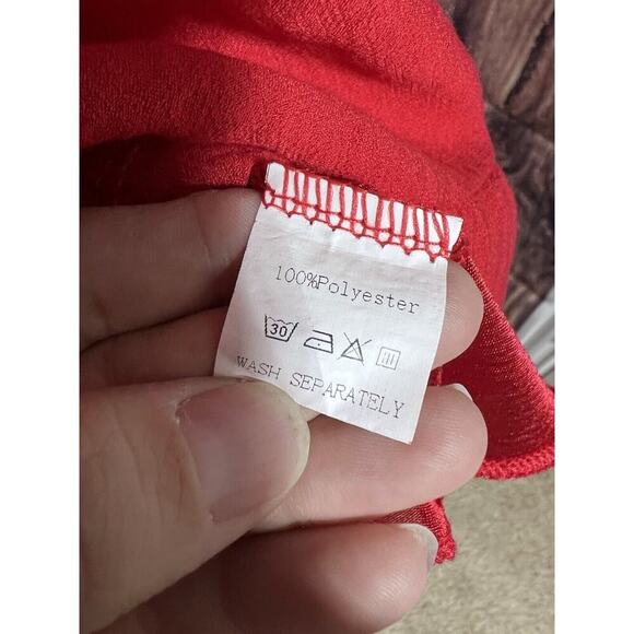 MIHOLL Women Sz L Red Burgandy Summer Casual Ruffle Loose Tiered Babydoll Dress - Picture 7 of 9